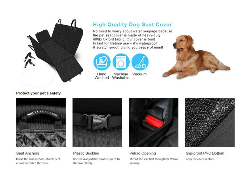 Pet Dog Car Seat Cover Mat Black Waterproof Pet Carrier Car Rear Back Seat Mat Hammock Cushion Protector Pad with Zipper