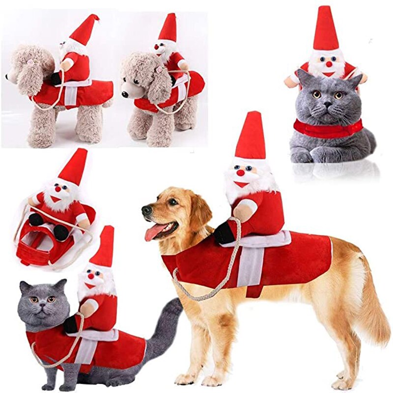 Pet Dog Cat Christmas CostumeDog Costumes Holiday Party Dressing up Clothing for Smal Medium Large Dogs Funny Pet Outfit Riding