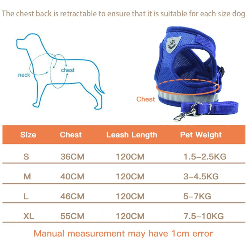 Pet Dog Cat Harness with Leash Adjustable Vest Walking Supplies Soft Breathable Plaid Collar Puppy for Small Medidum Large Dogs
