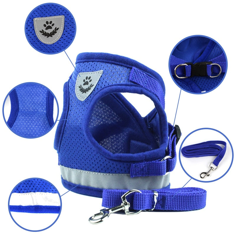 Pet Dog Cat Harness with Leash Adjustable Vest Walking Supplies Soft Breathable Plaid Collar Puppy for Small Medidum Large Dogs