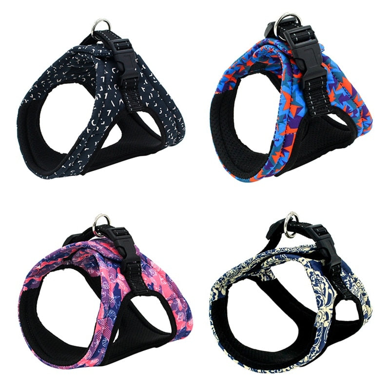 Pet Dog Harness For Small Medium Dogs Breathable Adjustable Pet Harness Printed Puppy Vest Harness Outdoor Dog Walking Supplies