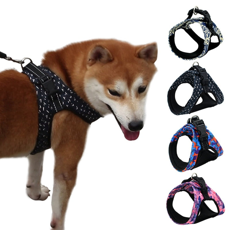 Pet Dog Harness For Small Medium Dogs Breathable Adjustable Pet Harness Printed Puppy Vest Harness Outdoor Dog Walking Supplies