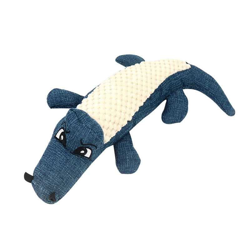 Pet Dog Toy Linen Plush Crocodile Animal Toy Dog Chew Squeaky Noise Toy Cleaning Teeth Supplies Toy Tough Interactive Doll @D