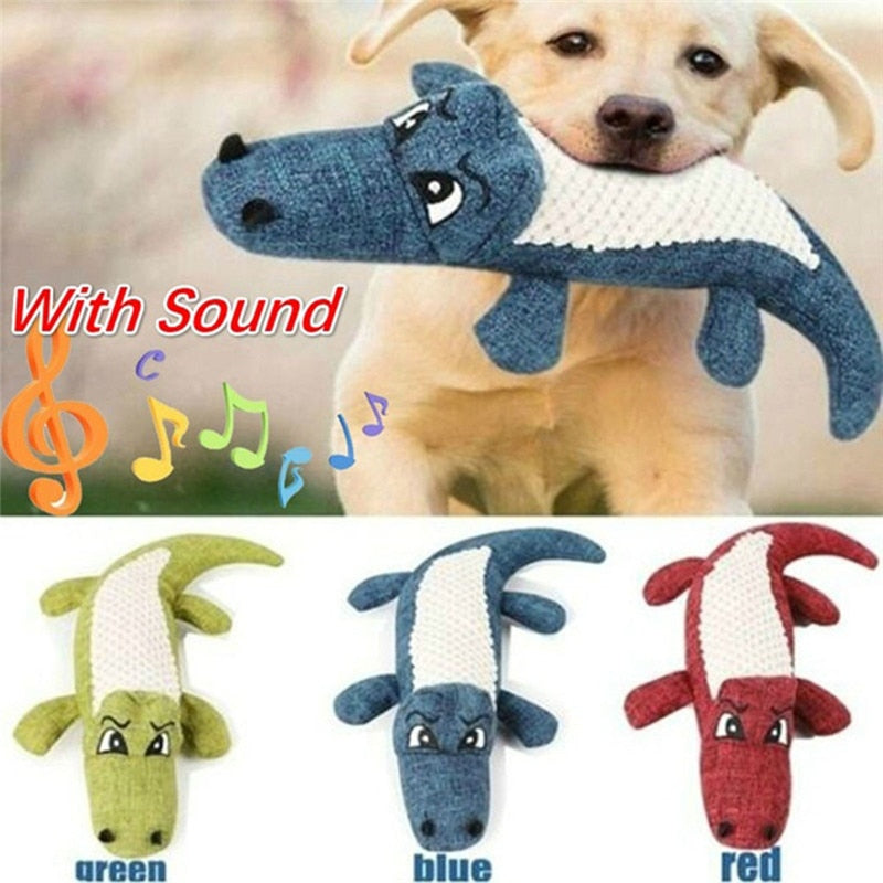 Pet Dog Toy Linen Plush Crocodile Animal Toy Dog Chew Squeaky Noise Toy Cleaning Teeth Supplies Toy Tough Interactive Doll @D