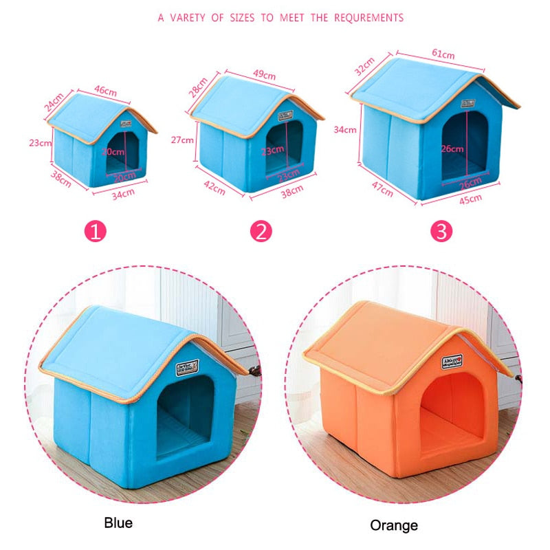 Pet House Foldable Bed With Mat Soft Winter Leopard Dog Puppy Sofa Cushion House Kennel Nest Dog Cat Bed For Small Medium Dogs