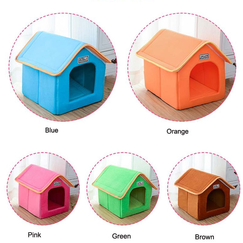 Pet House Foldable Bed With Mat Soft Winter Leopard Dog Puppy Sofa Cushion House Kennel Nest Dog Cat Bed For Small Medium Dogs