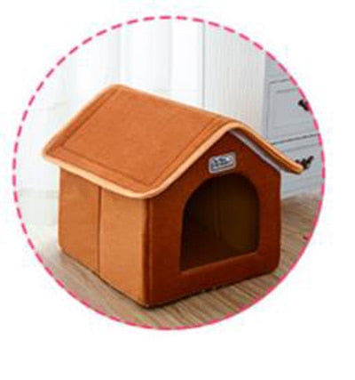 Pet House Foldable Bed With Mat Soft Winter Leopard Dog Puppy Sofa Cushion House Kennel Nest Dog Cat Bed For Small Medium Dogs