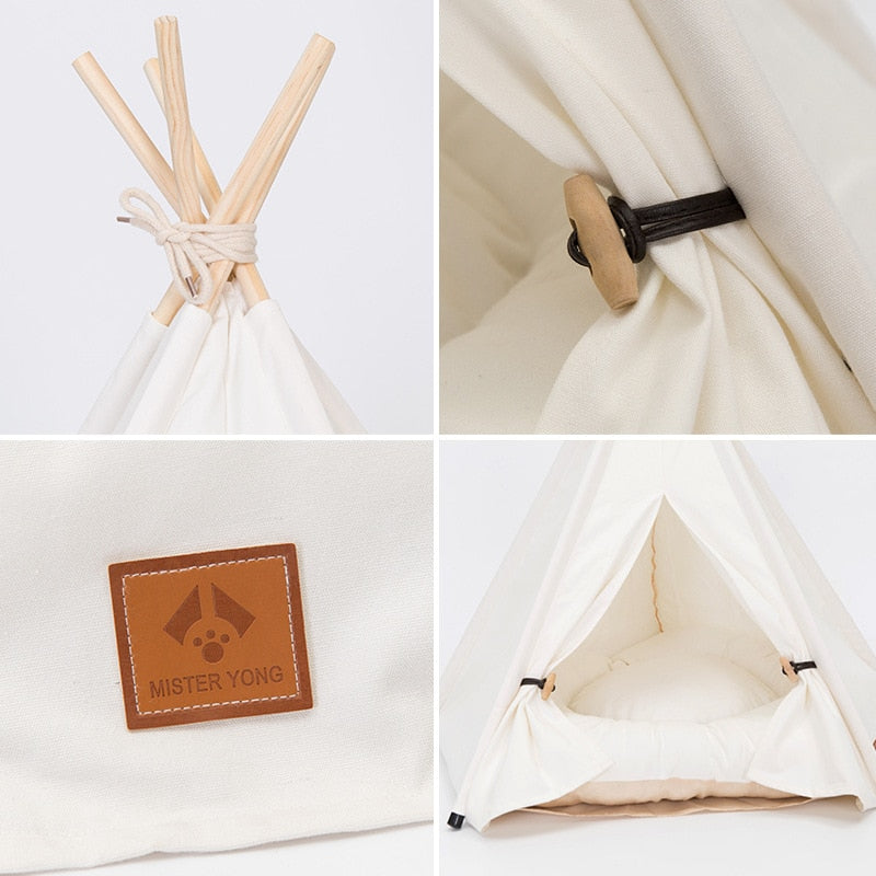 Pet Tent House Cat Bed Portable Teepee with Thick Cushion  Available for Dog Puppy Excursion Outdoor Indoor Small Animals Bed