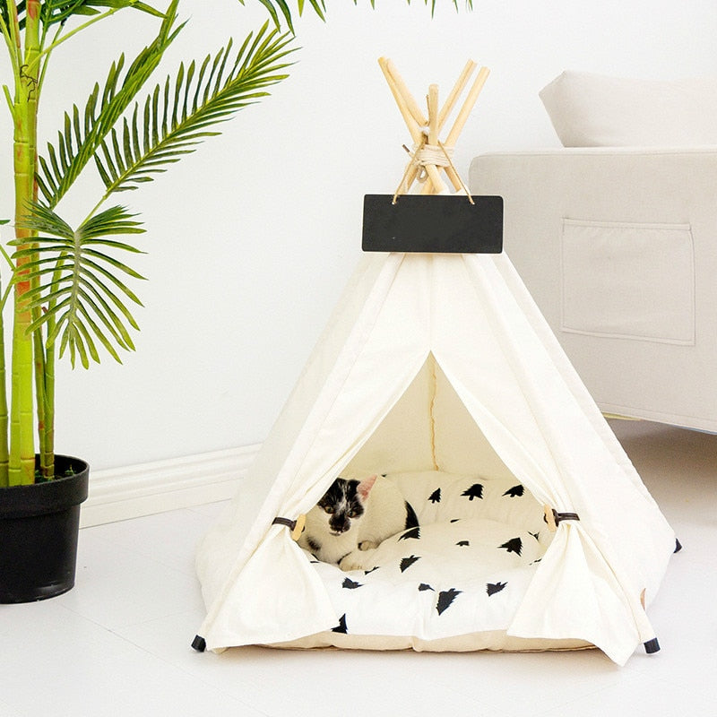 Pet Tent House Cat Bed Portable Teepee with Thick Cushion  Available for Dog Puppy Excursion Outdoor Indoor Small Animals Bed