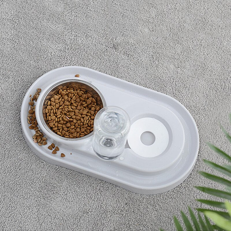 Pets Water and Food Bowl Set, Dogs Cats Feeder Bowl and Automatic Water Dispenser Double Pet Bowls