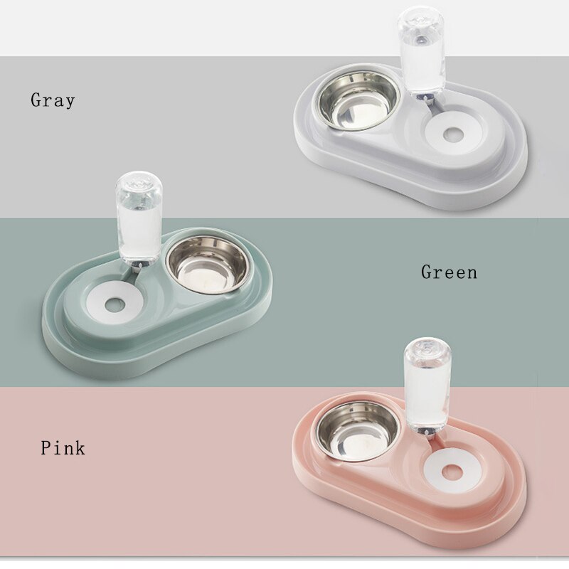 Pets Water and Food Bowl Set, Dogs Cats Feeder Bowl and Automatic Water Dispenser Double Pet Bowls