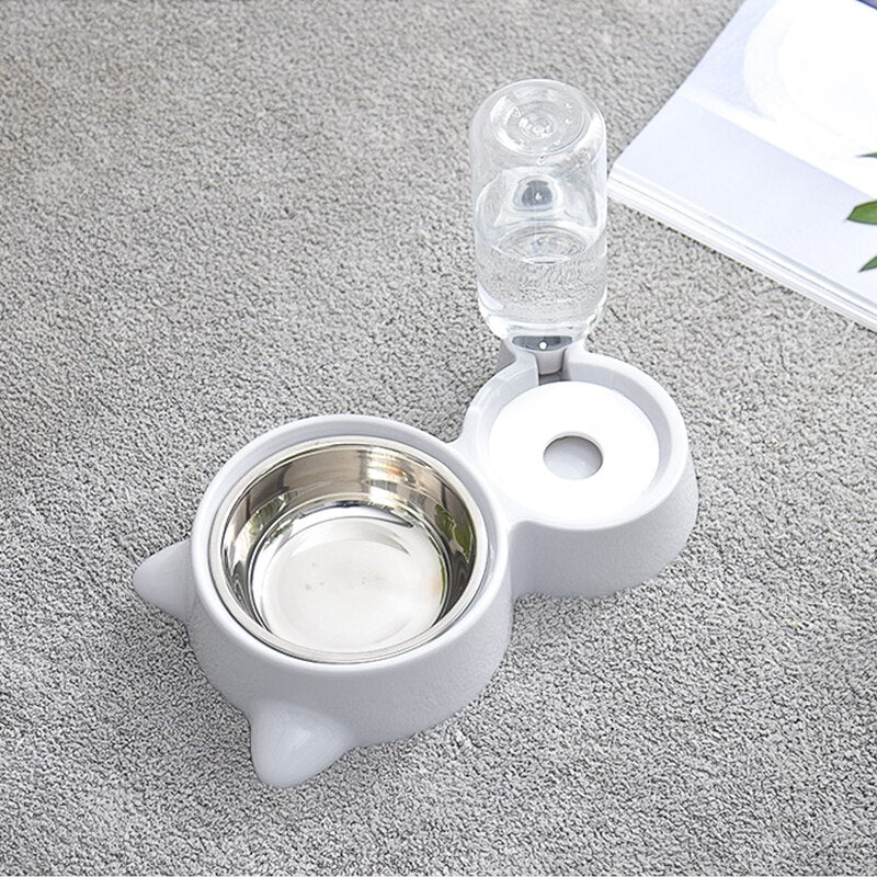 Dog Cat Food Bowl with Water Bottle Puppy Kitten Automatic Water Dispenser Feeder Pet Double Not Wet Mouth Water Bowl