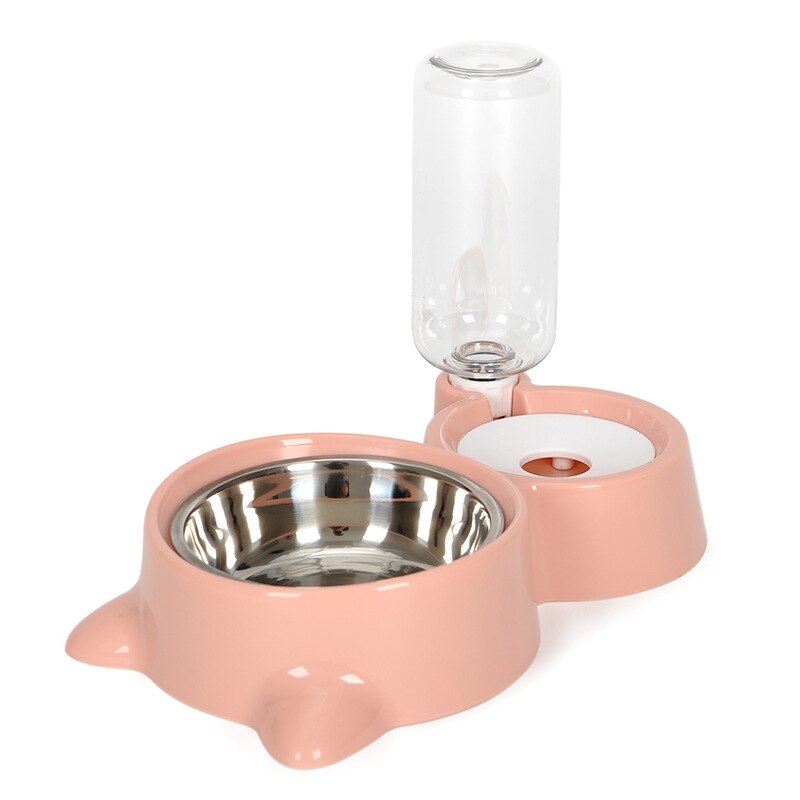 Dog Cat Food Bowl with Water Bottle Puppy Kitten Automatic Water Dispenser Feeder Pet Double Not Wet Mouth Water Bowl