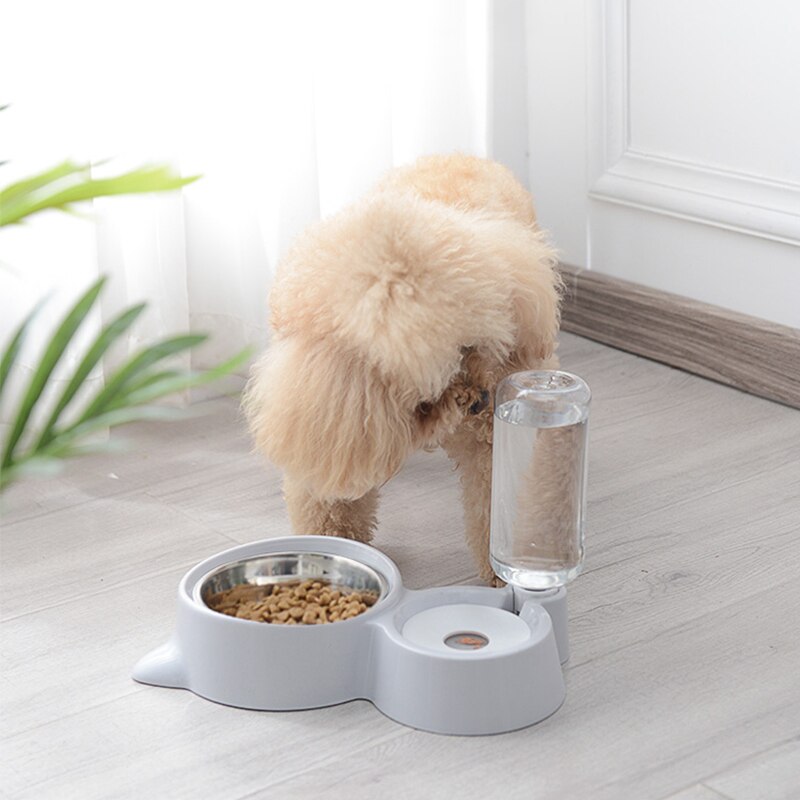 Dog Cat Food Bowl with Water Bottle Puppy Kitten Automatic Water Dispenser Feeder Pet Double Not Wet Mouth Water Bowl