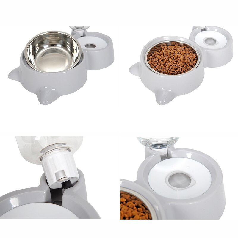 Dog Cat Food Bowl with Water Bottle Puppy Kitten Automatic Water Dispenser Feeder Pet Double Not Wet Mouth Water Bowl