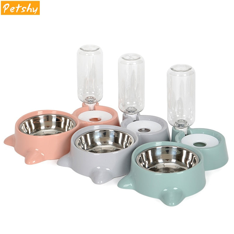 Dog Cat Food Bowl with Water Bottle Puppy Kitten Automatic Water Dispenser Feeder Pet Double Not Wet Mouth Water Bowl