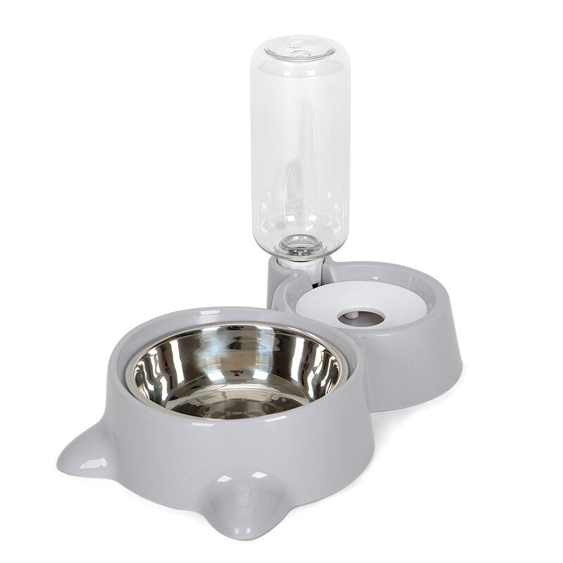 Dog Cat Food Bowl with Water Bottle Puppy Kitten Automatic Water Dispenser Feeder Pet Double Not Wet Mouth Water Bowl