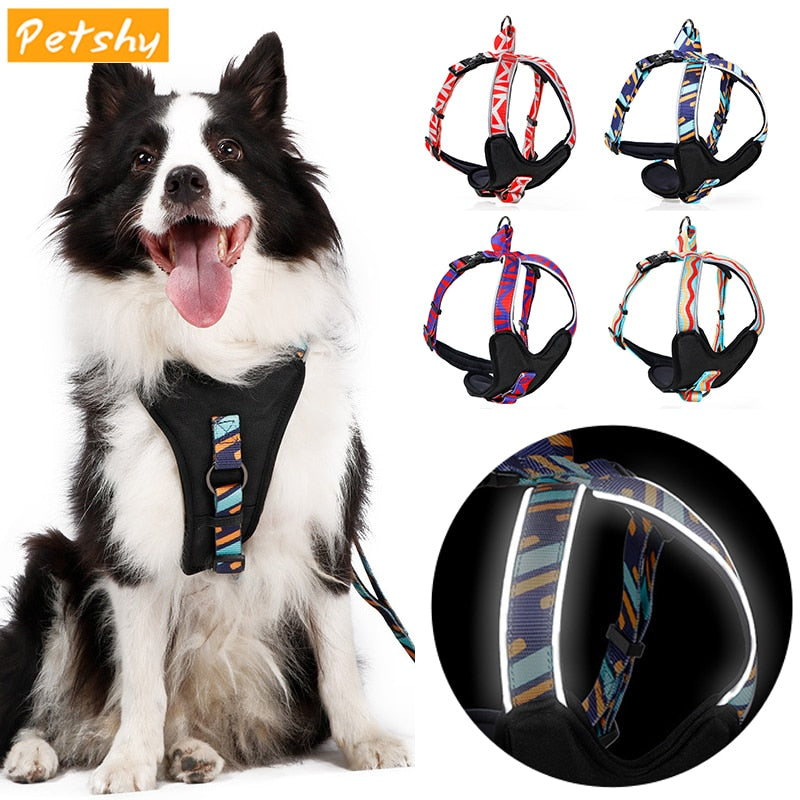 Dog Glowing Collar Leash Small Medium Large Dog Harness Chest Vest Adjustable Reflective Pet Leash Harness Traction Rope