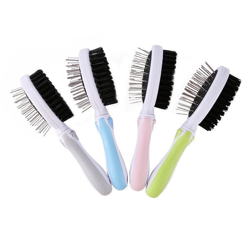 Petshy Double Faced Pet Dog Combs Long Hair Brush Plastic Handle Cats Puppy Massage Clean Brushs Pets Hair Grooming Rake Combs