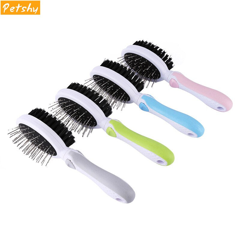 Petshy Double Faced Pet Dog Combs Long Hair Brush Plastic Handle Cats Puppy Massage Clean Brushs Pets Hair Grooming Rake Combs