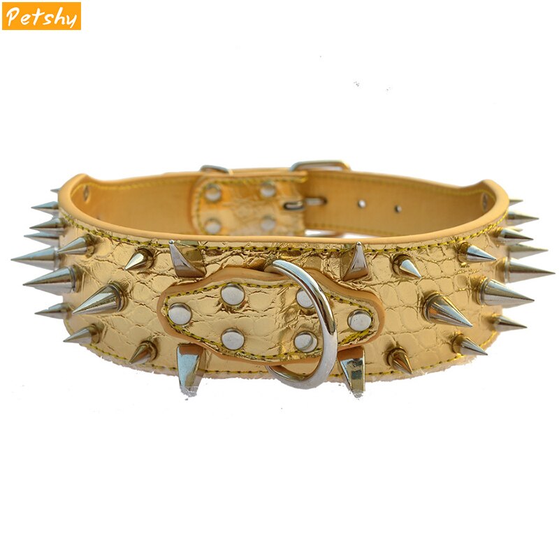 Petshy Hot Sale Pu Leather Studded Round Spikes Dog Collars Adjustable Medium Large Dogs Pet Collar Bulldog Pitbull Boxer