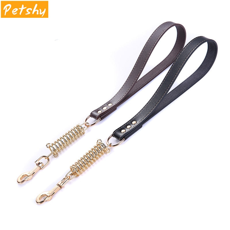 Petshy Leather Buffer Spring Pets Leashes Short Safety Outdoor Walking Training Dogs Rope For Medium Large Dog Pet Products