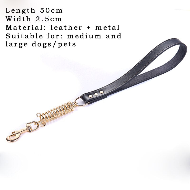 Petshy Leather Buffer Spring Pets Leashes Short Safety Outdoor Walking Training Dogs Rope For Medium Large Dog Pet Products