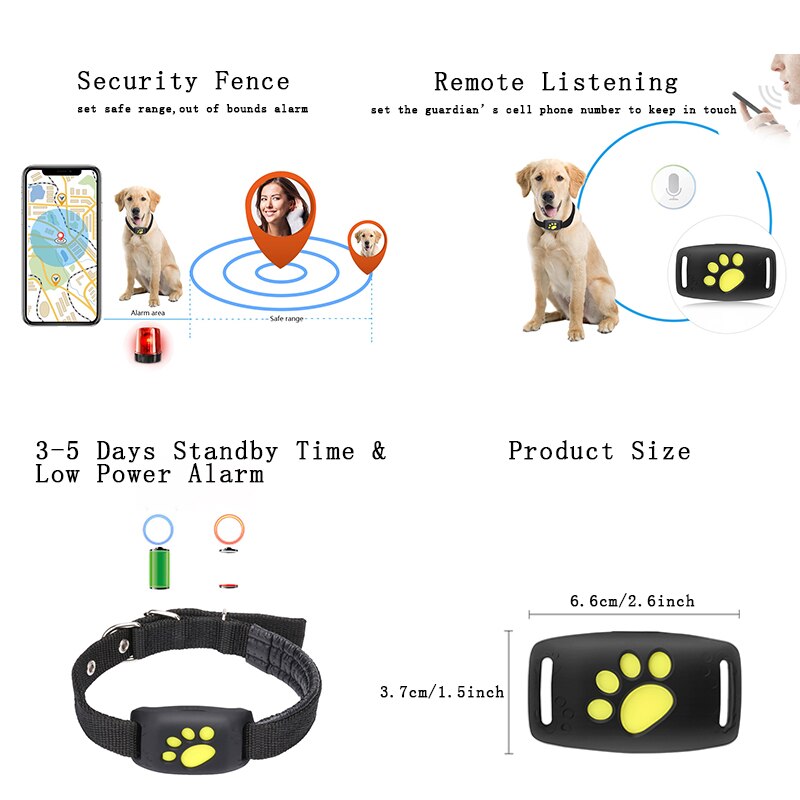 Petshy Pet GPS Tracker Dog Cat Water-Resistant GPS Callback Function USB Charging GPS Trackers Smart Anti-Lost Pet Collar