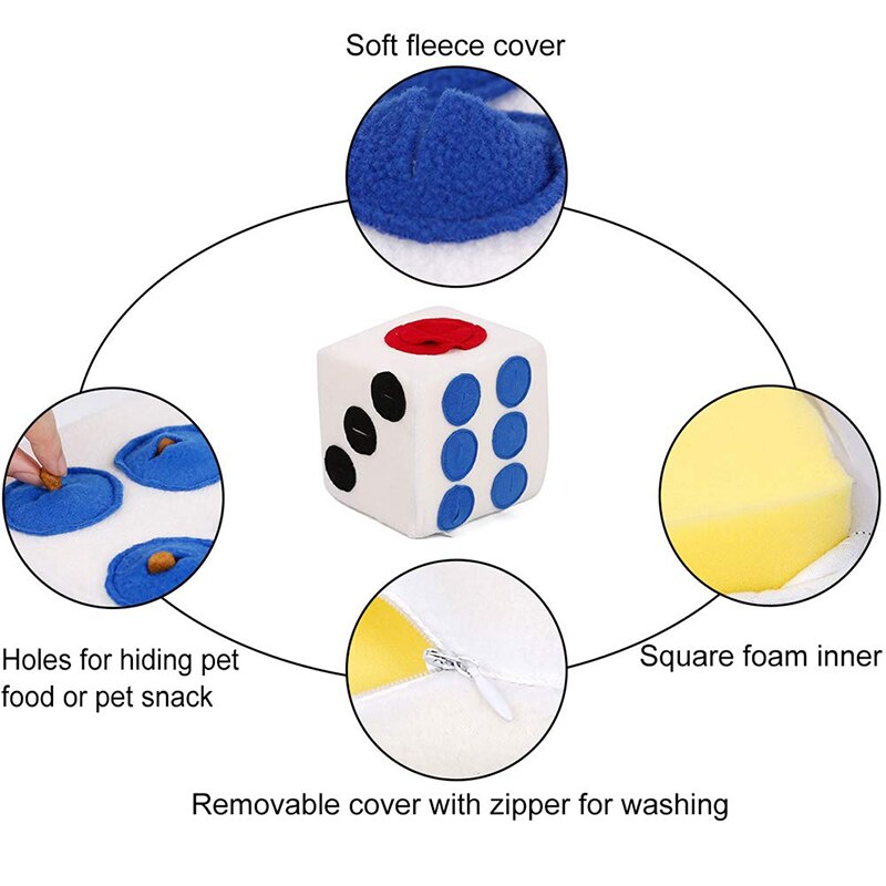 Plush Dice Pet Dog Bite Toy Funny Dog Food Dispenser Treat Puzzle Toy For Puppy Dog Intellegent Training Toy Food Leaking Feeder