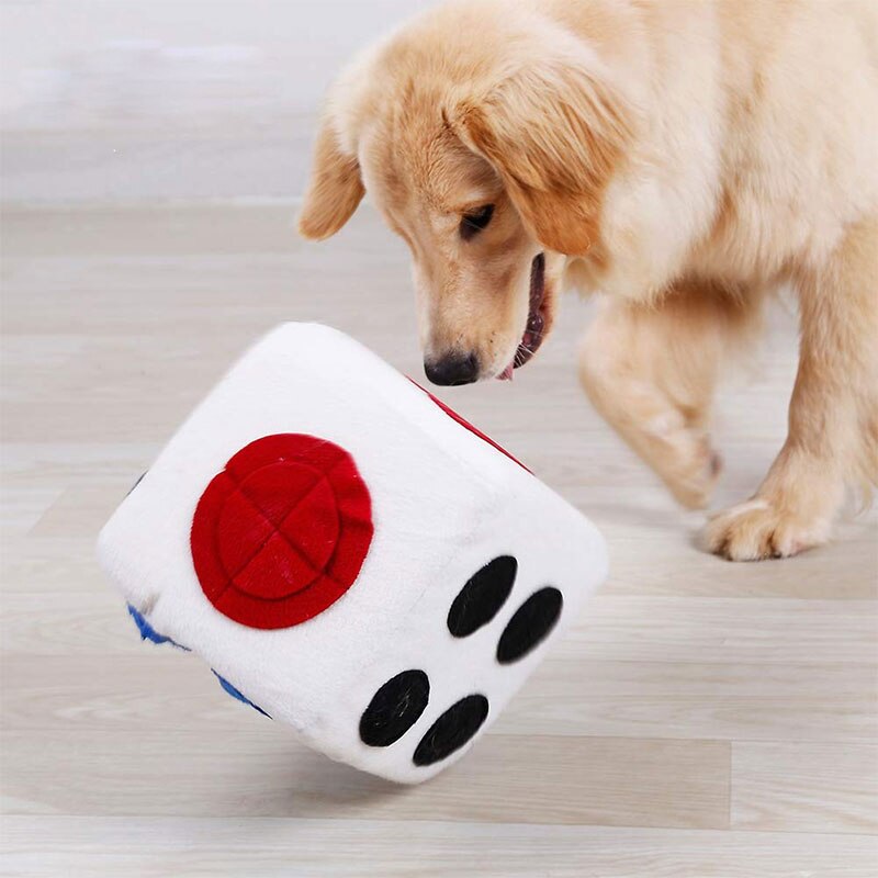 Plush Dice Pet Dog Bite Toy Funny Dog Food Dispenser Treat Puzzle Toy For Puppy Dog Intellegent Training Toy Food Leaking Feeder