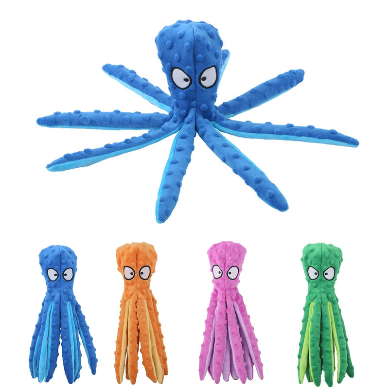 Plush Puzzle Squeaky Dog Toy Cartoon Orange Octopus Puppy Pet Toy Colorful Squid Dog Toy Pet Supplies
