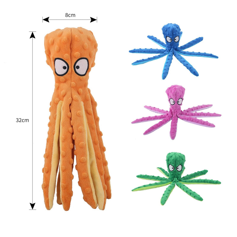 Plush Puzzle Squeaky Dog Toy Cartoon Orange Octopus Puppy Pet Toy Colorful Squid Dog Toy Pet Supplies