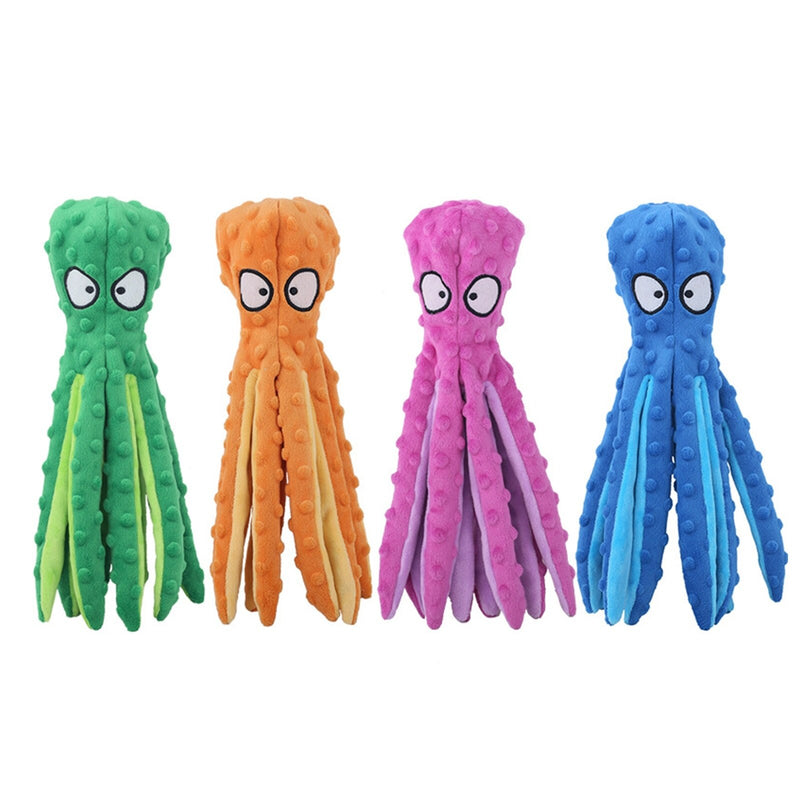 Plush Puzzle Squeaky Dog Toy Cartoon Orange Octopus Puppy Pet Toy Colorful Squid Dog Toy Pet Supplies