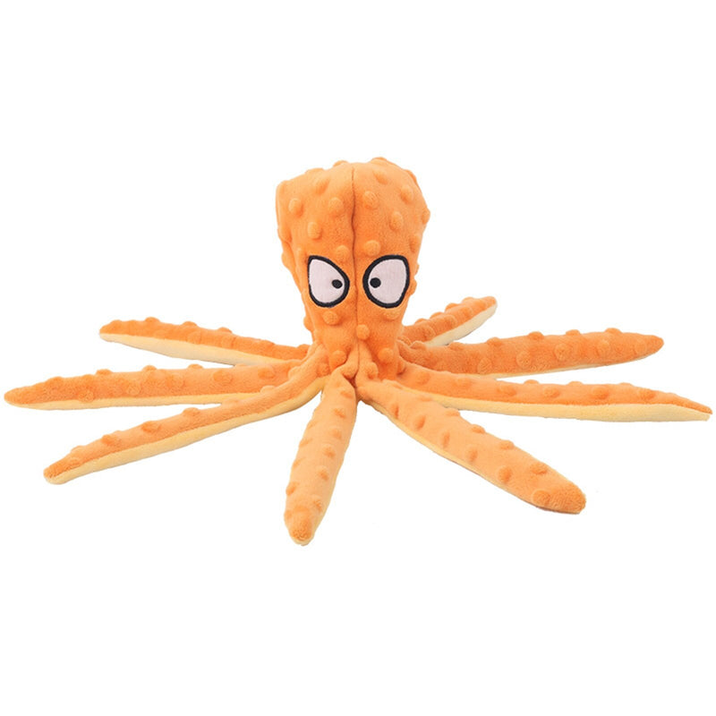 Plush Puzzle Squeaky Dog Toy Cartoon Orange Octopus Puppy Pet Toy Colorful Squid Dog Toy Pet Supplies