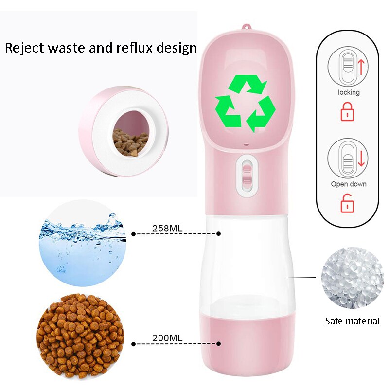 Portable Pet Dog Water Bottle Feeder Bowl Outdoor Travel Puppy Cats Food Bowl Drinking Water Bottle Multifunction Pet Products