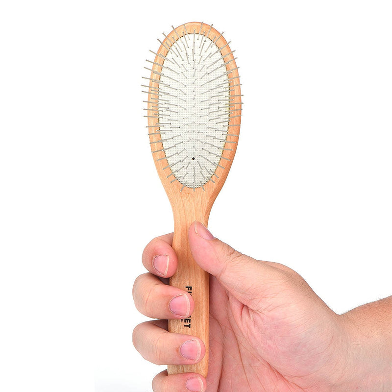 Professional Wood Oval 25mm Steel Pin Brush for Short or Long Hair Dogs and Cats, Pet Grooming Tools for Large and Small Dogs