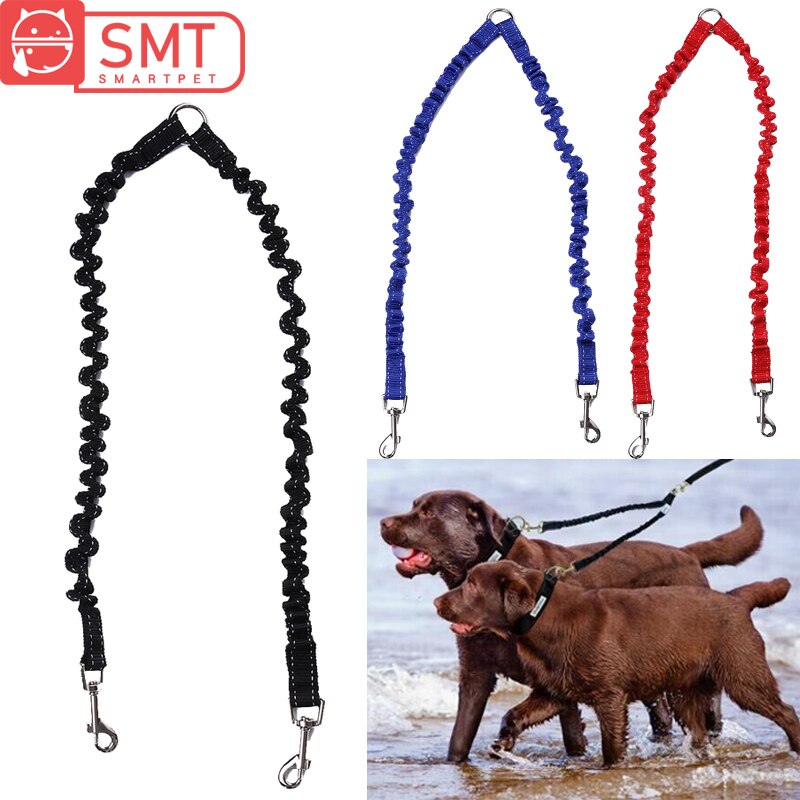 Smartpet Double Dog Leash Elastic Bungee Pet Traction Rope Walking Leads For 2 Dogs Leashes Splitter Pet Walking Running Leads