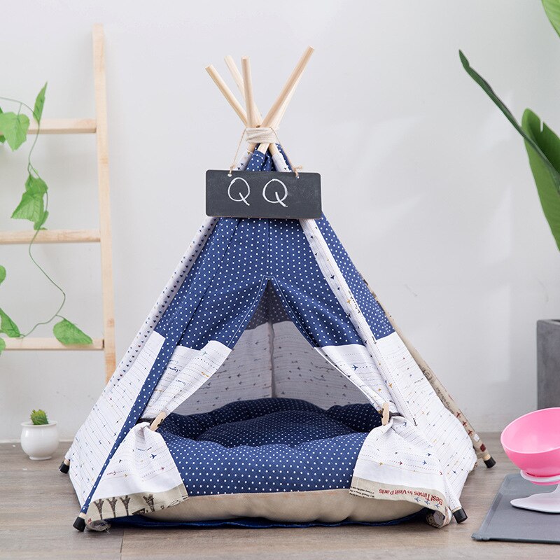 Smartpet Foldable Dot Boat Pattern Pet Tent bed Washable Puppy Toy House Sleeping Home Cozy Cat Teepee For Small Dogs Cats