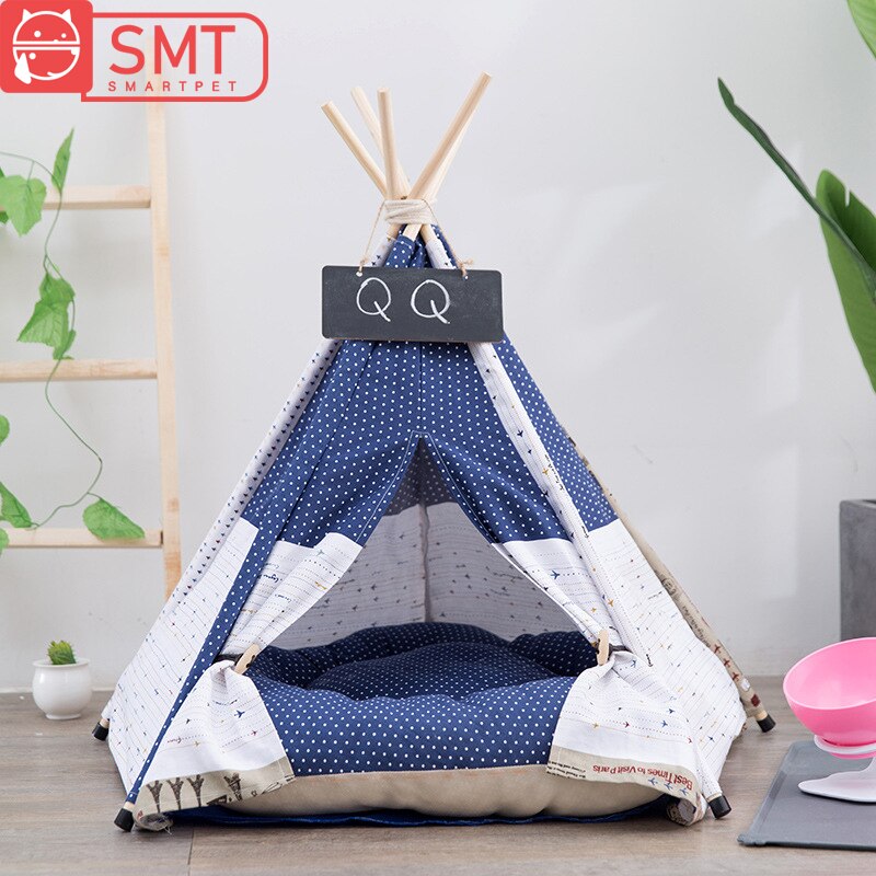 Smartpet Foldable Dot Boat Pattern Pet Tent bed Washable Puppy Toy House Sleeping Home Cozy Cat Teepee For Small Dogs Cats