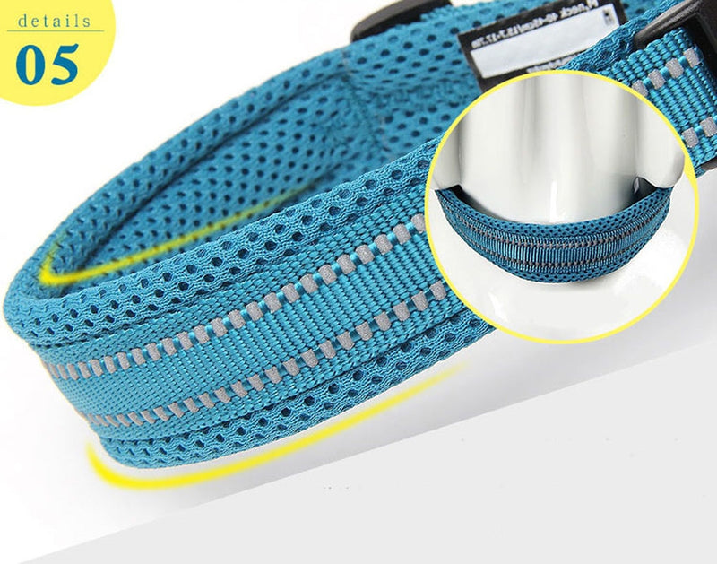 3M Reflective Mesh Padded Dog Collar Adjustable Nylon Outdoor Adventure Pet Collar