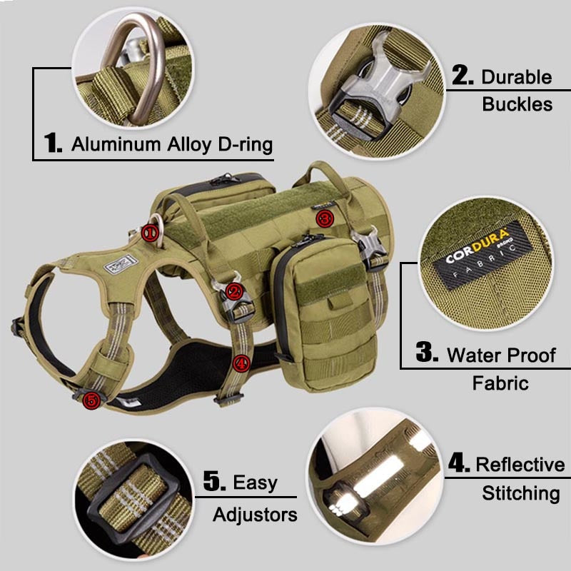 Dog Harness Backpack Bag Saddle Military Tactical Waterproof Harness Pet Dog Backpack Carrier Outdoor Travel Training