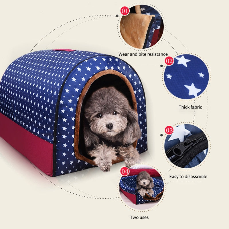 Warm Dog House Foldable Pet bed For large medium dogs beds Travelling Portable Print Stars Warm Soft Pet products