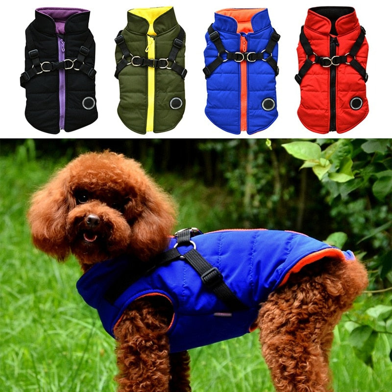 Waterproof Pet Dog Puppy Vest With Harness Jacket Chihuahua Clothing Warm Winter Dog Clothes Coat For Small Medium Large Dogs