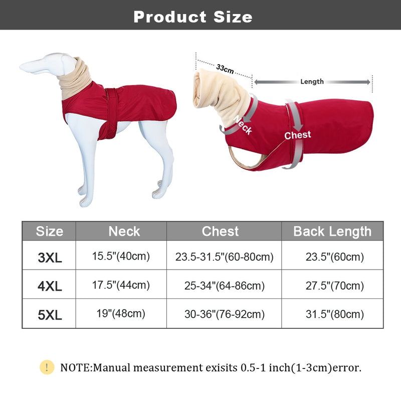 Winter Warm Dog Clothes Waterproof Thick Dog Jacket Clothing Red Black Dog Coat with Leash Hole for Medium Large Dogs Greyhound