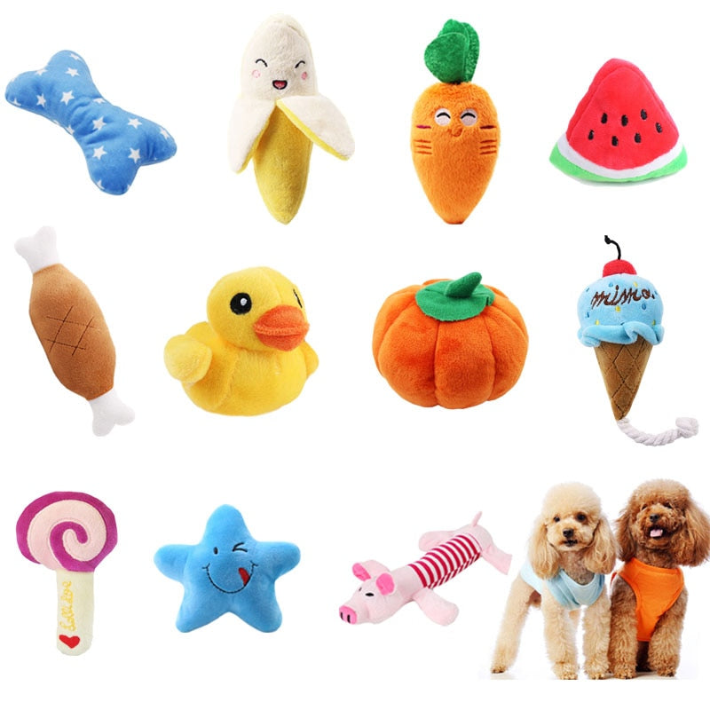 Plush Dog Toys Squeaky Bone Ice Cream Carrot Puppy Chew Interactive Toy