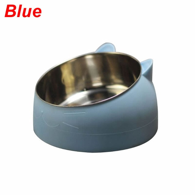 Stainless Steel Cute Cat and Dog Bowl Protection Cervical Vertebra Feeding Dishes Oblique Mouth Pet Stainless Steel Food Bowls