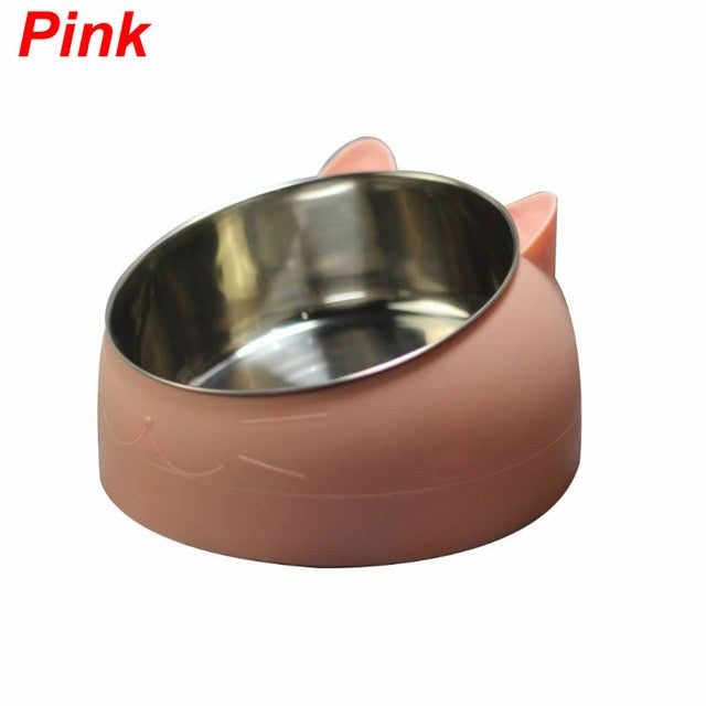 Stainless Steel Cute Cat and Dog Bowl Protection Cervical Vertebra Feeding Dishes Oblique Mouth Pet Stainless Steel Food Bowls