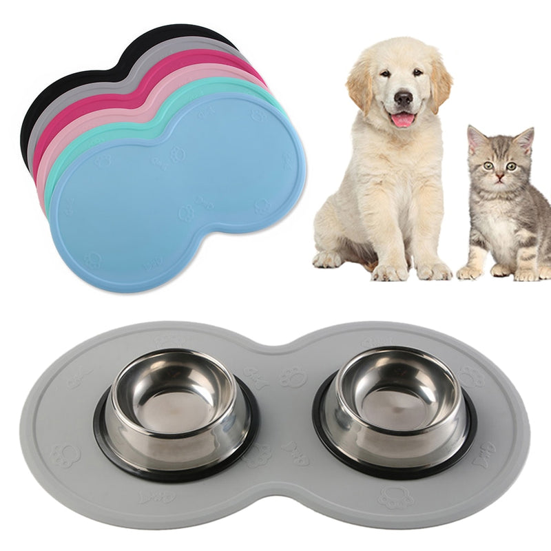 48*27cm Pet Dog Puppy Cat Feeding Mat Pad Silicone Dish Bowl