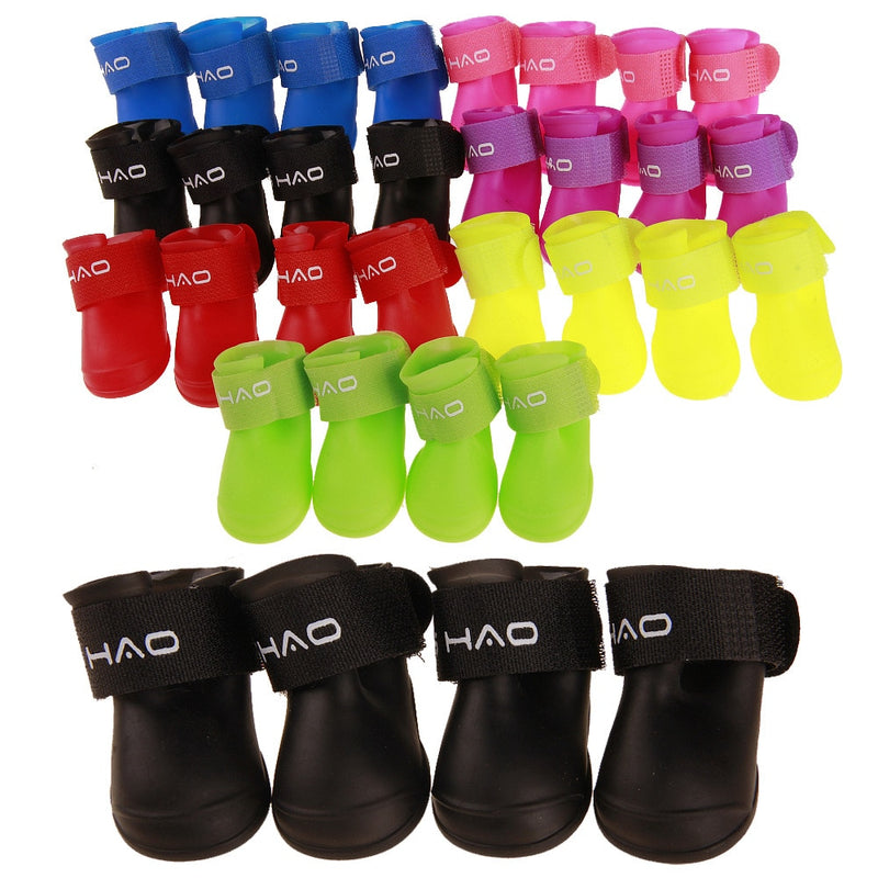 4PCS Pet Dog Rain Shoes Cats Booties Rubber Portable Anti Slip Waterproof