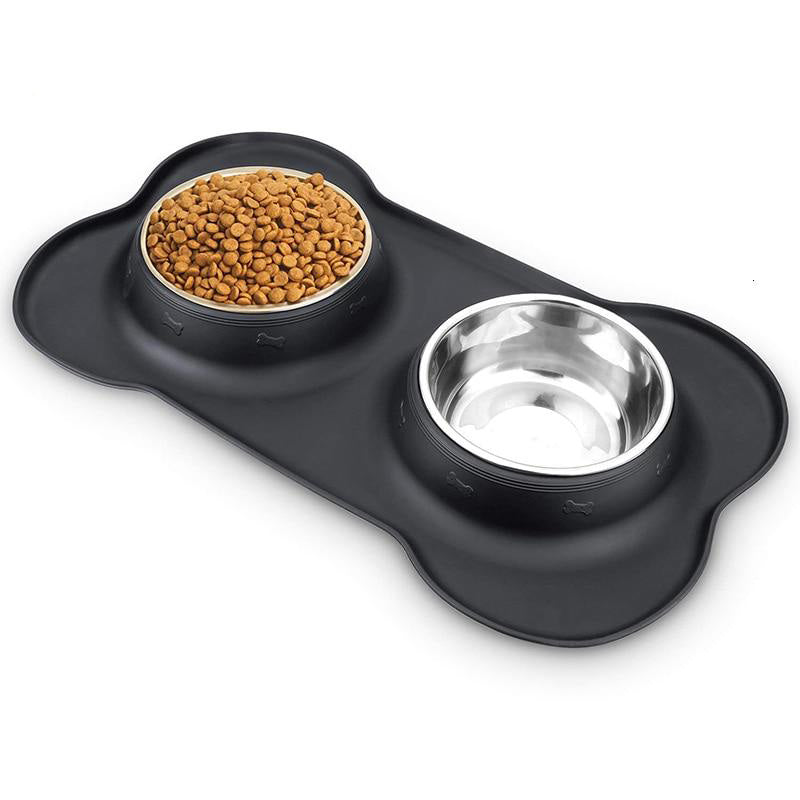 Double Dog Bowl Pet Feeding Station Stainless Steel Non Spill Silicone for Dogs Cats